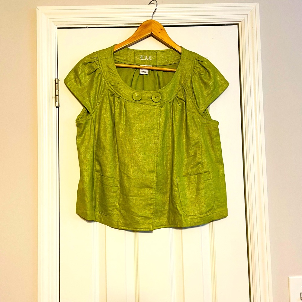 Chartreuse and Silver Linen Shirt Jacket